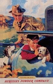 TIN SIGN NOSTALGIC ~ HERCULES GUN POWDER BOY DOG TRUNK