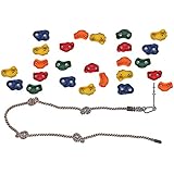 Jungle Gym Kingdom DIY 25 Rock Climbing Hand Holds with Robust 8 Foot Knotted Rope for Childrens Playground Wall Kids Indoor Outdoor Play Sets with Mounting Hardware