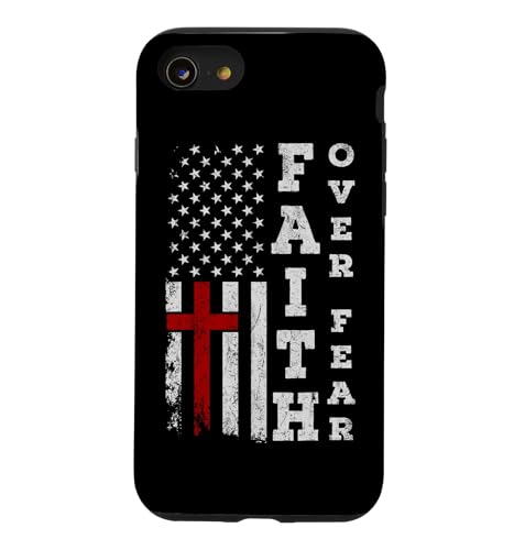 American Flag Proud Christian Faith Over Fear Cross Gift Case for iPhone SE (20…