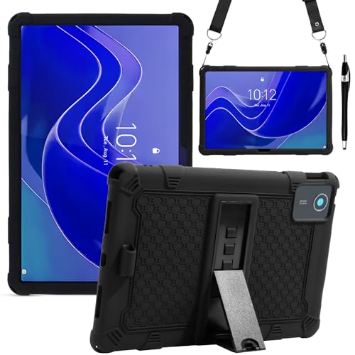 VENINGO Coque compatible avec Lenovo Tab M11 TB330F coque en silicone souple avec support intégré, avec stylet capacitif + sangle pour épaule noire