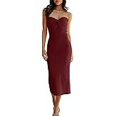 LILLUSORY Women 2025 Summer Spring Corset Bodycon Midi Vacation Sun Dresses Sexy Baby Bridal Shower Wedding Long Maxi Beach Graguation Birthday Party Cocktail Cute Clothes Trendy Outfits Wine Red M