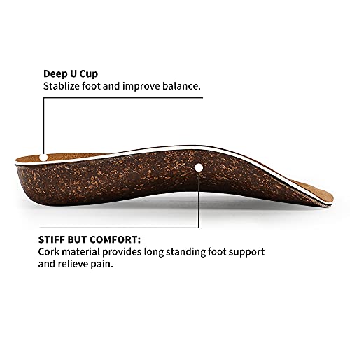 Walkhero 3/4 Length Arch Support Cork Insoles for Flat Feet Plantar