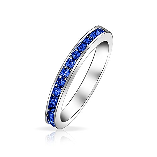 Bling Jewelry 925 Sterling Silver Simulated Sapphire CZ September Birthstone Eternity Ring