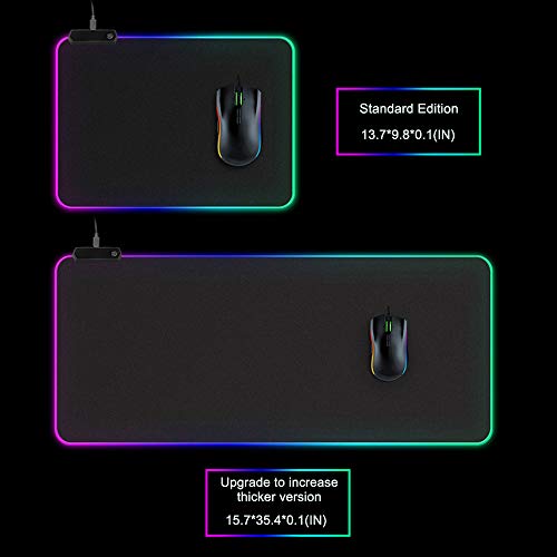 gdfh RGB Gaming Mouse Pad Soft, USB Interface, 8 Lighting Modes, 4mm Ultra Thick, Oversized Glowing Led Extended Mouse Pad, Anti-Slip Rubber Base Waterproof Keyboard Mouse Mat