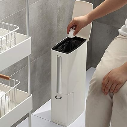 Wandmontierter Abfalleimer mit WC-Bürste, schmaler Mülleimer für