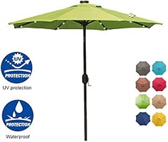 Amazon Com Sundale Outdoor 7 Ft Solar Powered 24 Led Lighted Patio Umbrella Table Market Umbrella With Crank And Push Button Tilt For Garden Deck Backyard Pool 8 Steel Ribs Polyester Canopy