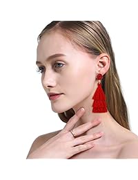 AIDSOTOU 6-12 Pairs Tassel Drop Dangle Earrings for Girls Women Colorful Long Layered Bohemian Tiered Thread Big Fringe Earring Red Pink Hoop Stud Earrings Set Fashion Jewelry Valentine Birthday Gift