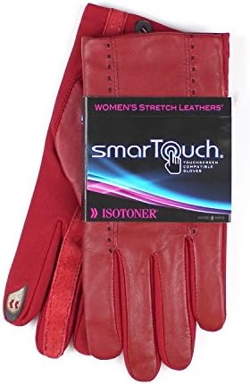 ISOTONER WOMENS LEATHER SMARTOUCH / INVISIBLE TOUCHSCREEN GLOVE (Red, X Large)
