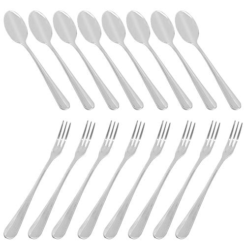 Set of 16 Demitasse Espresso Spoon (4 inch) and Stainless Steel Forks (4.8 inch), DaKuan Mini Coffee Spoons & Cake Forks for Dessert, Tea, Appetizer