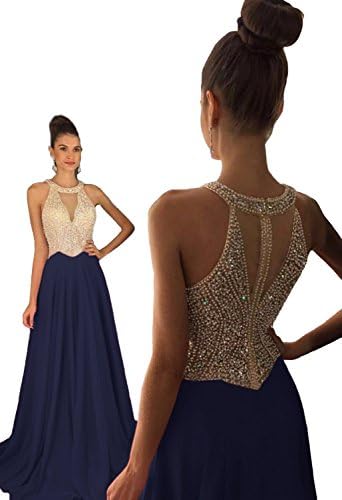 Dressytailor 2018 Women's Halter A-Line Long Chiffon Prom Dress Beaded Formal Evening Gown