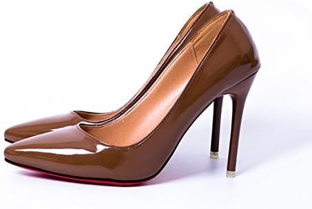 MUYAOO Women 5 Colors Pumps Sexy Red Bottom Pointed Toe High Heels Shoes Brown 37