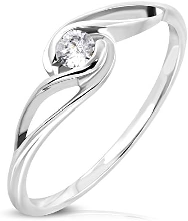 Stainless Steel Sirena Engagement Bypass Ring with Clear CZ