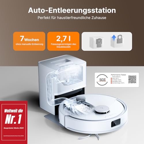 roborock Q10 X5+ Saugroboter mit Wischfunktion, Auto-Entleerungsstation für 7 Wochen,10000 Pa Saugkraft, Dual Anti-Tangle System, intelligente Hindernisvermeidung, PreciSense-LiDAR Navigation, Weiß thumbnail 2