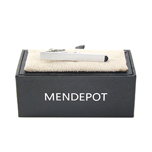 MENDEPOT Classic Matte Silver Tone With Black Semi-circle Head Tie Clip With Box