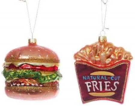 Fast Food Burger and Fries Christmas Holiday Ornaments Set of 2