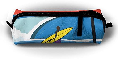 Surf Art Silhouette Children Boys Zipper Pen Bag Cosmetic Bags Unisex Cylindrical Purse