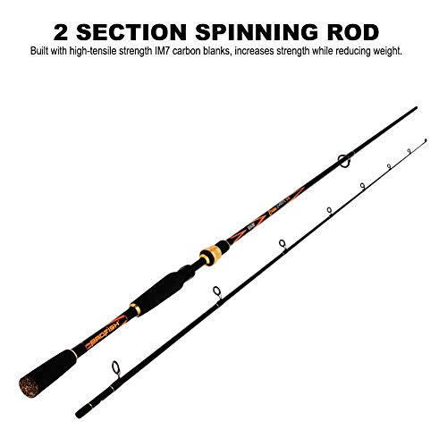 Mounchain Spinning Rod/IM7 Carbon Fiber High Density Bass Fishing Rods- 7 Feet, Medium Power, Two-Piece