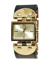 Michael Kors Gold and Black Rectangular Watch Petite Monroe Gold-Tone and Leather Watch in BLACK - Sale  main image 3