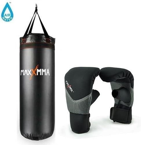 MaxxMMA 3 ft. Water/Air Heavy Bag - Adjustable 70~120 lbs. + Washable Neoprene Heavy Bag Gloves