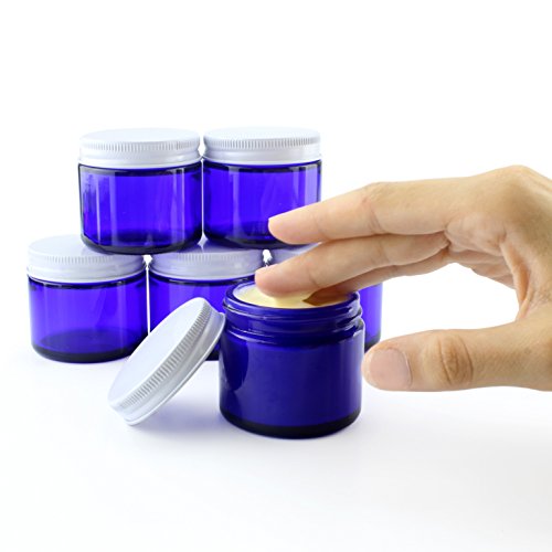 2Ounce Cobalt Blue Glass Jars w/Metal Lids (12 Pack); Straight Sided Containers for Creams