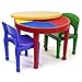Tot Tutors Kids 2-in-1 Plastic Building Blocks-Compatible Activity Table and 2 Chairs Set, Round,  Primary Colors primary