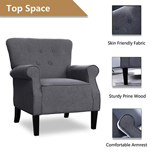 Top Space Accent Chair Sofa Mid Century Upholstered Roy Arm Single Sofa Modern Comfy Furniture for Living Room,Bedroom,Club,Office (1 PCs,Deep Grey)