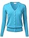 Women's Button Down V-Neck Long Sleeve Knit Cardigan with Sleeve Button Detail AQUA2 L