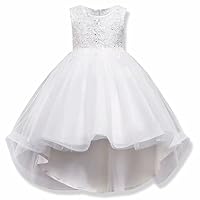 AYOMIS Girls Lace Princess Party Formal Dresses Elegant Pageant Wedding Bridesmaid Prom High-Low Gown (White - Full,140)