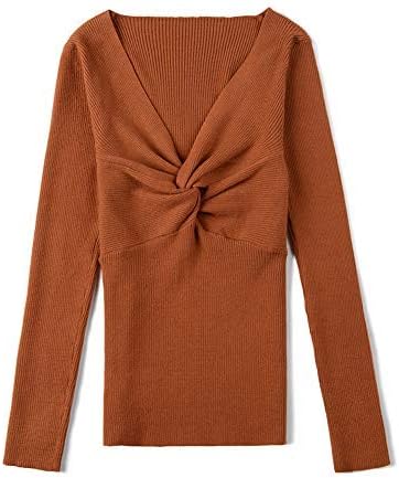 Amazon Jpバレンタインデー レディース セーター 長袖 ニットシャツ 無地 プルオーバー カットソー スリム 秋冬 長袖 底入れシャツ Vネック セクシー エレガント 通勤風 ブラウン F セーター 通販