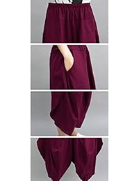 soojun de la dama casual Loose Culotte Lino y Algodón Harén Pantalones