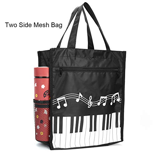 Piano Keys Music Waterproof Oxford Cloth Handbag Shoulder Tote Shopping Bag Gift (Black-Large) - Thumbnail 5