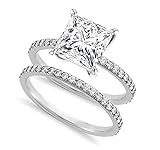 Venetia Realistic Supreme 1.5 Carat Princess Cut NSCD Simulated Diamond Ring Band Set 925 Silver Platinum Plate