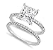 Venetia Realistic Supreme 1.5 Carat Princess Cut NSCD Simulated Diamond Ring Band Set 925 Silver Platinum Plate