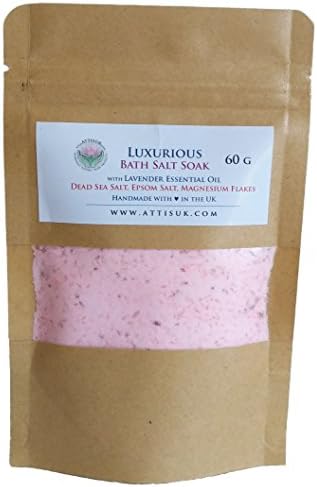 ATTIS Luxurious Bath Salt Soak with Lavender Essential Oil, Pink Himalayan Salt, Magnesium Flakes, Epsom Salt | Vegan | Hand made | Relaxing | Refreshing | Calming | Rejuvenating (2.11oz)