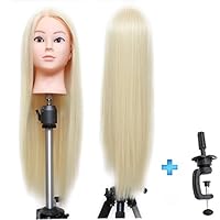 ERSIMAN 27" Cosmetology Synthetic Fiber Blonde Hair Mannequin Head Manikin Training Head with Free Clamp