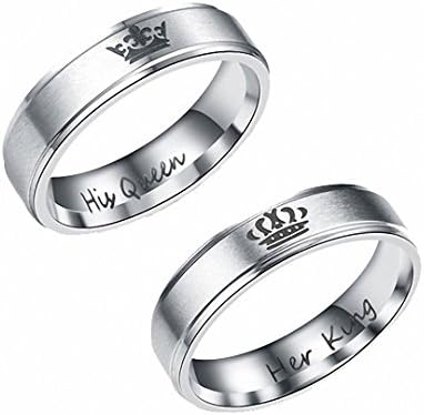 Her King and His Queen Stainless Steel Couple Ring Wedding Band Anniversary Engagement Promise Ring