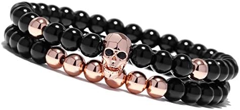 YUXI Skull Beads Bracelets 6MM Matte Agate Elastic Energy Beaded Stretch Bracelet for Women Men