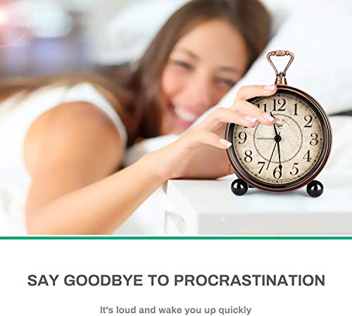 INTSUN Classic Retro Alarm Clock, Bed Alarm Clock Battery Operated Desk Clock Metal Silent Alarm Clock for Bedrooms, Non Ticking (Black, Battery Excluded) - Thumbnail 2