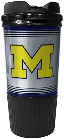 GameDay Novelty NCAA Michigan Wolverines 16oz Insulated Platinum Gripper Travel Tumbler with No Spill Flip Lid