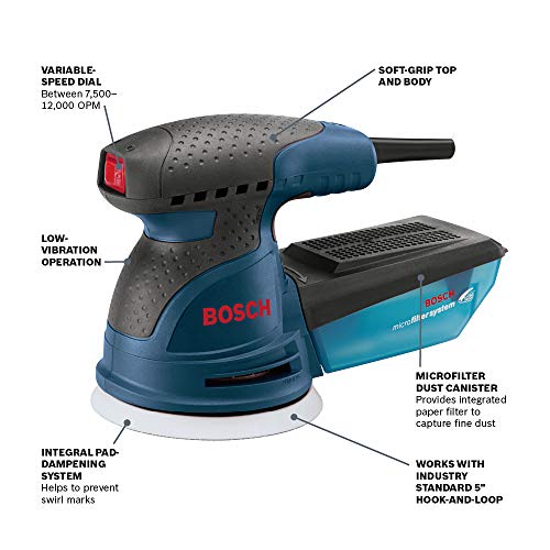 BOSCH ROS20VSK Palm Sander 2.5 Amp 5 in. Corded Variable Speed Random