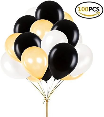 12 inch Black and White Gold Round Pearlescent Thicken Metallic Latex Solid Helium Balloons for Wedding Favors Baby Shower Birthday Party Christmas Decorations