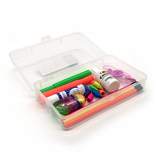 Emraw Organized Pencil Box - Clear Multipurpose Utility Box, Pencil Box for Girls and Boys Pencils Box to Store pens and Pencils, Durable Plastic Box Pencil Box Clear School Art Supplies (3-Pack)