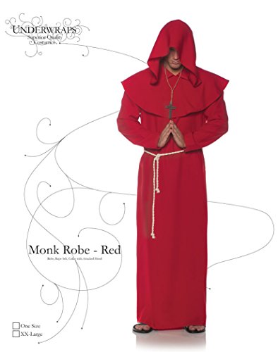 Underwraps Men's Monk Robe Costume-Red, One Size