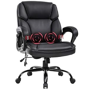 BESTOFFICE FURNITURE 400lbs Wide Seat Ergonomic Desk Massage Computer Lumbar Support Armrest Swivel Rolling Executive PU…