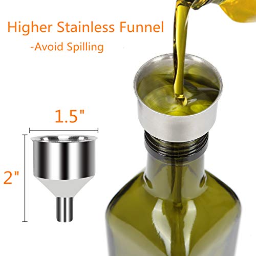 Olive Oil Dispenser Bottle - 2 Pack of 17oz Glass Olive Oil Bottles with Easy Pour Spout Set - Oil and Vinegar Cruet Set with Food Grade Funnel Drip-Free Olive Oil Carafe Decanter for Kitchen