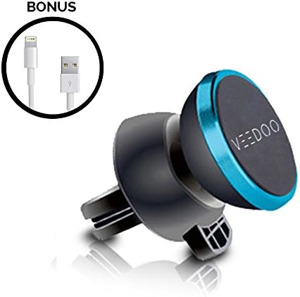 VeeDoo Universal Air Vent Magnetic Car Mount Accessories, 360 Rotation Cell Phone Car Holder for iPhone Samsung Fits All Smartphones, Car Accessories, Mint Blue [Bonus: 3 Feet Lightning Cable]
