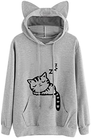 KEYEE Cute Cat Sweatshirt, Women Teen 