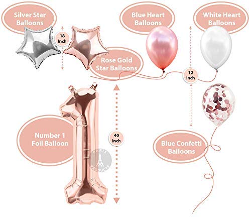 1st BIRTHDAY GIRL DECORATIONS (37 Piece Set) | Great for 1st Birthday Party Supplies and Rose Gold Party Decorations | Includes Rose Gold Confetti Balloons | Happy First BDay Princess Decorations - Thumbnail 3