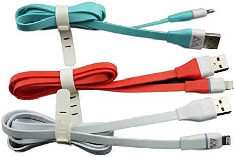 MobiTronics New V2 SMART Chip LED Auto-Disconnect Lightning Charge/Sync cable (3.3 ft) - 3 Color KIT - Extremely Durable Flat cables for iPhone/iPad/iPod…ONE YEAR WARRANTY (3Pack Lightning V2)