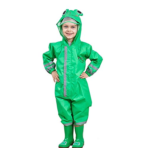 SSAWcasa One Piece Rain Suit Kids,Unisex Toddler Waterproof Rainsuit Rain Coat Coverall (S, Green Frog)